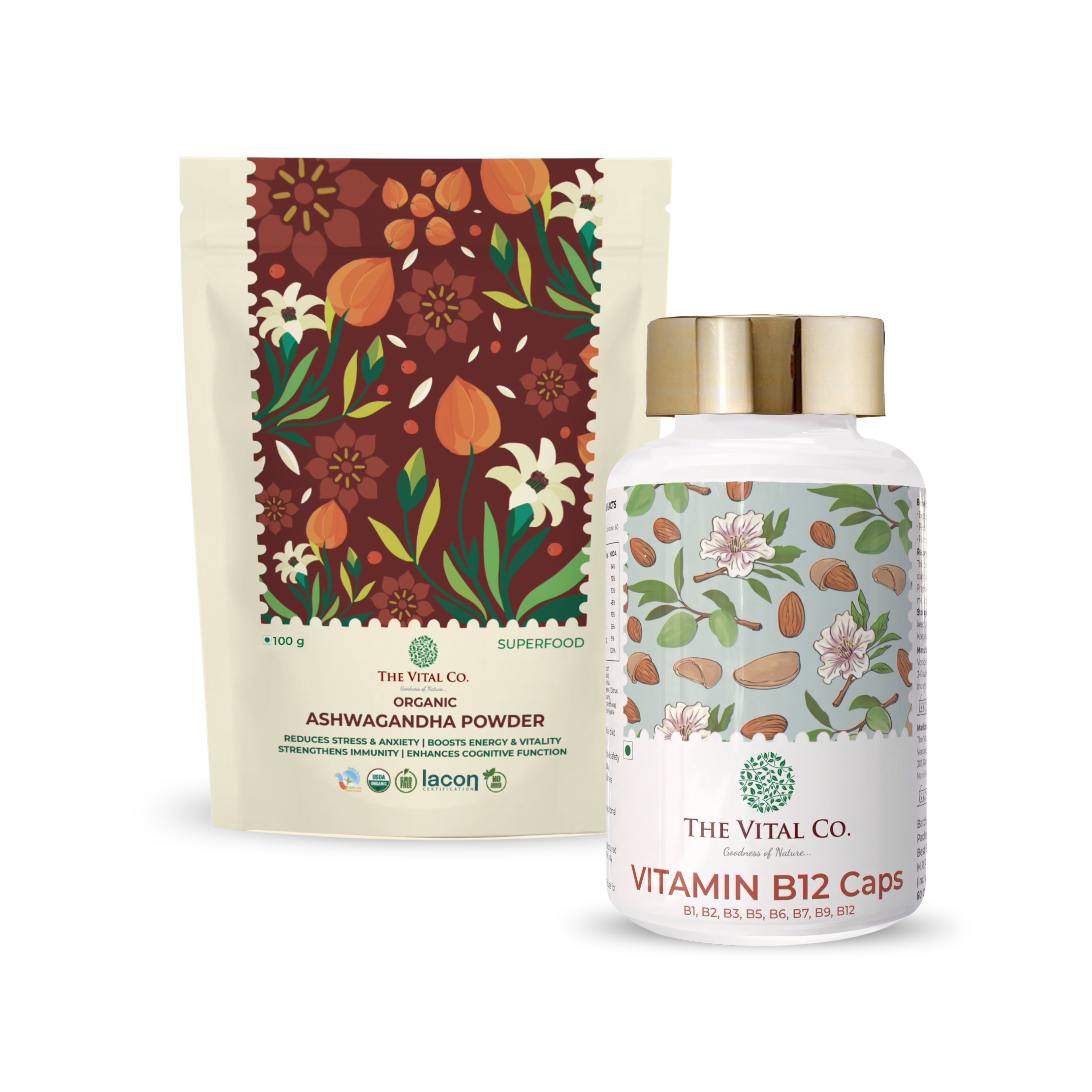 Stress & Energy Reset Organic Ashwagandha Powder + Plant-Based Vitamin B12 Cap