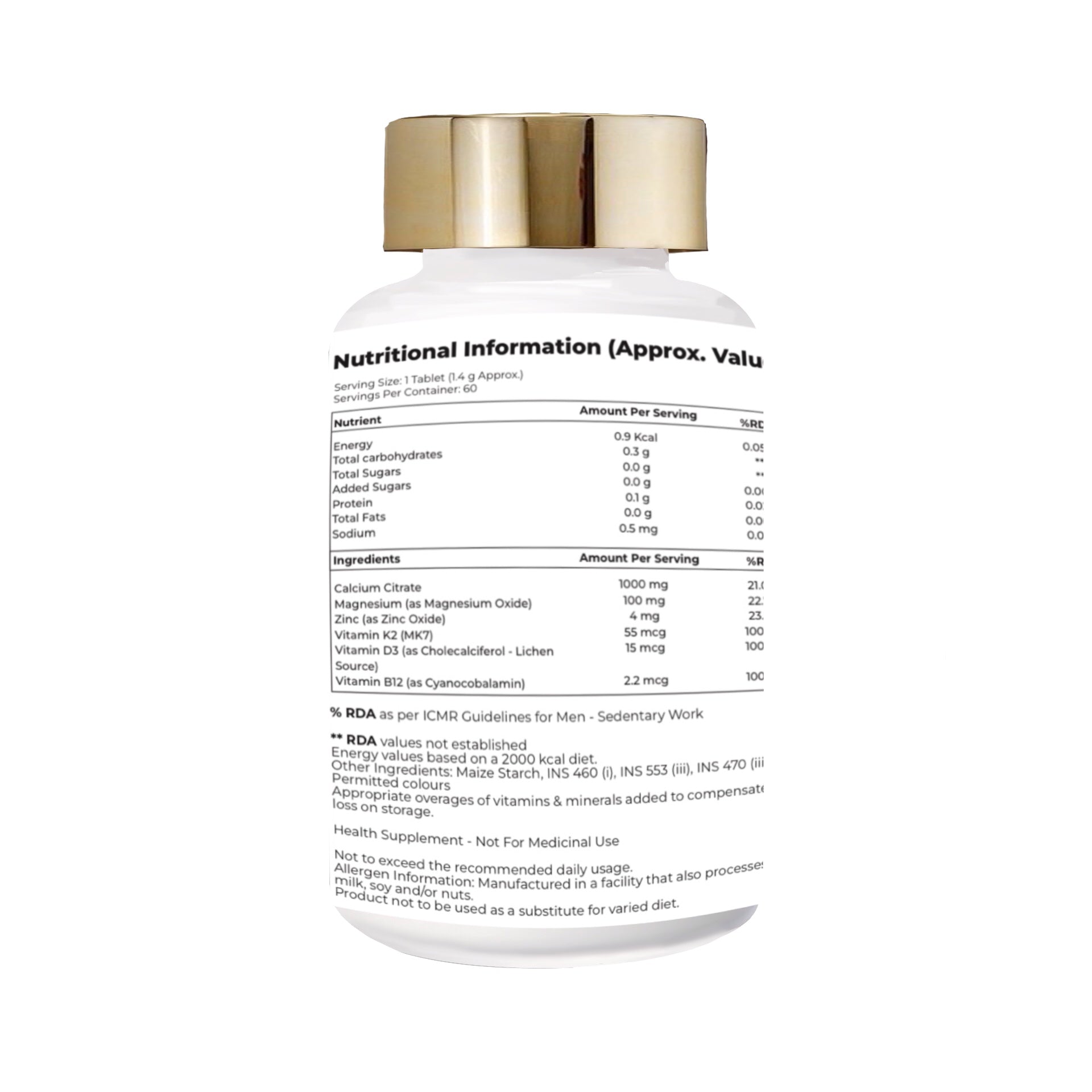 Calcium Magnesium Zinc Vitamin D3, B12 & K Tablets