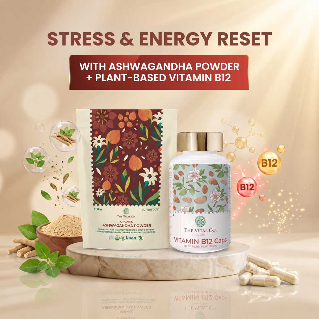 Stress & Energy Reset Organic Ashwagandha Powder + Plant-Based Vitamin B12 Cap