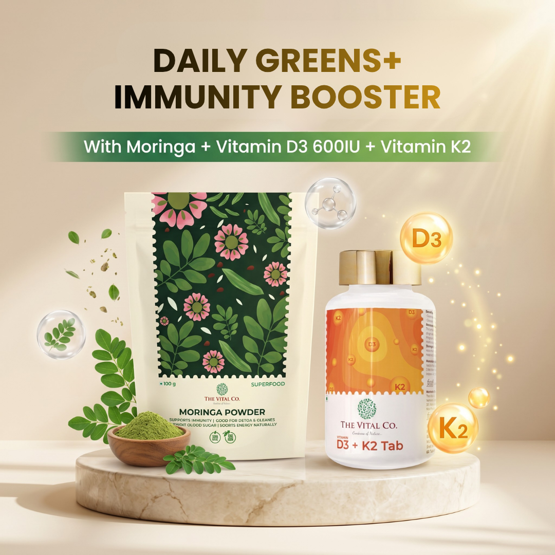 Daily Greens + Immunity Boost Moringa Powder + Vitamin D3 600IU & K2 Tablets