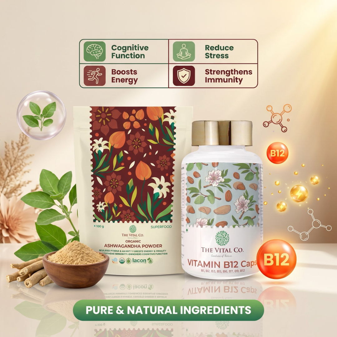 Stress & Energy Reset Organic Ashwagandha Powder + Plant-Based Vitamin B12 Cap